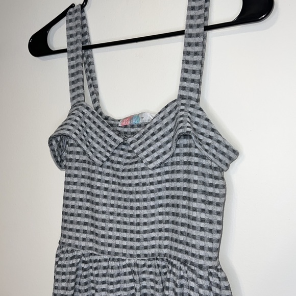 Free People Beach Peter Pan Gingham Checkered Grey Skater Dress - Picture 5 of 9